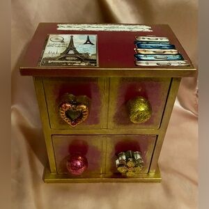 Hand Painted Wooden Trinket Jewelry Box Fuscia & Gold